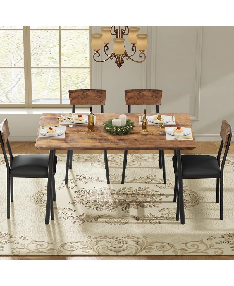 homfan Dining Table Set for 4 With Upholstered Chairs, Beveled Edge Design, Wood Kitchen Chairs Dining, Room, Apartment