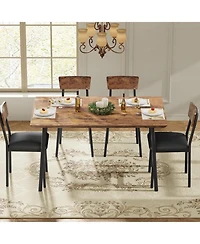 homfan Dining Table Set for 4 With Upholstered Chairs, Beveled Edge Design, Wood Kitchen Chairs Dining, Room, Apartment