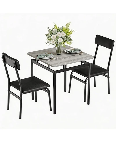 homfan 3 Piece Dining Table Set, Kitchen Table Set for 2 with Pu Upholstered Chair, Metal Frame for Small Space, Dining Room, Apartment, Studio