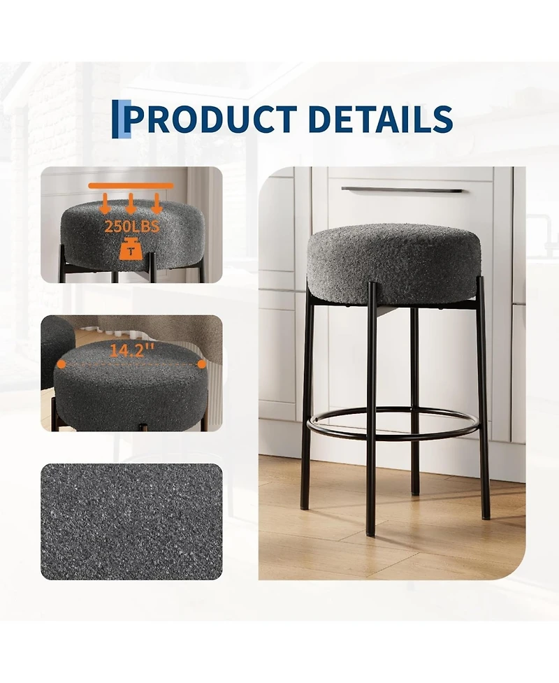 gaomon 24" Round Barstools Set 4/6 Sherpa Soft Seat Counter Height Metal Legs