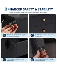 gaomon Mid-Century Modern Nightstand with Led Light Strip and Charging Station, 2 Drawers and Open Shelf