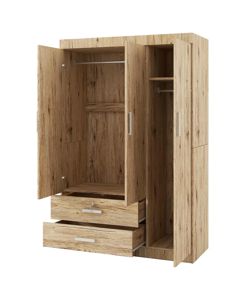 Streamdale Furniture 3-Door Storage Armoire with 2 Drawers and 2 Hanging Rods, Sonoma Oak