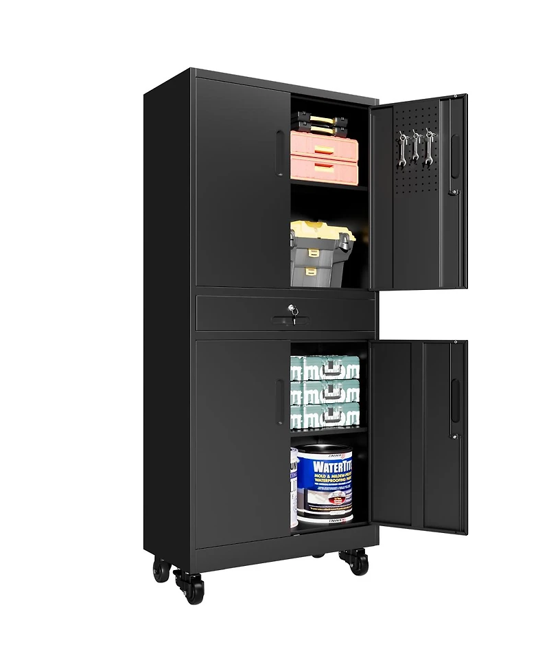 Streamdale Furniture 71" Metal Storage Cabinet with Drawer, Locking Doors, Shelves and Pegboard