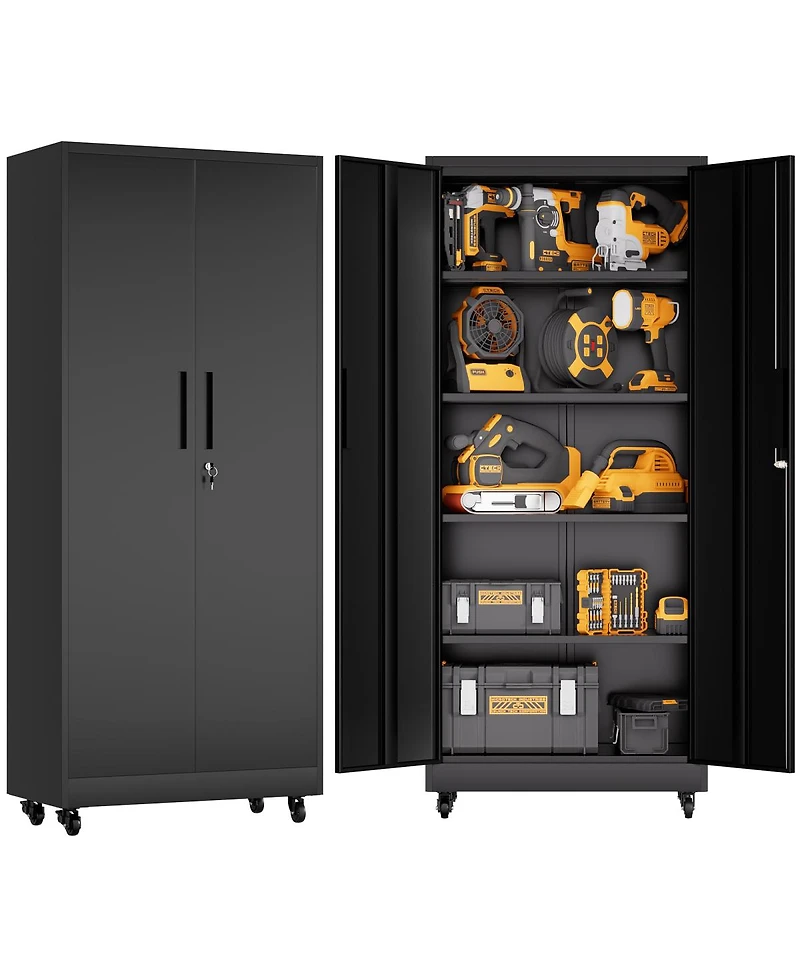 Streamdale Furniture 71" Heavy Duty Rolling Metal Garage Storage Cabinet with 4 Adjustable Shelves