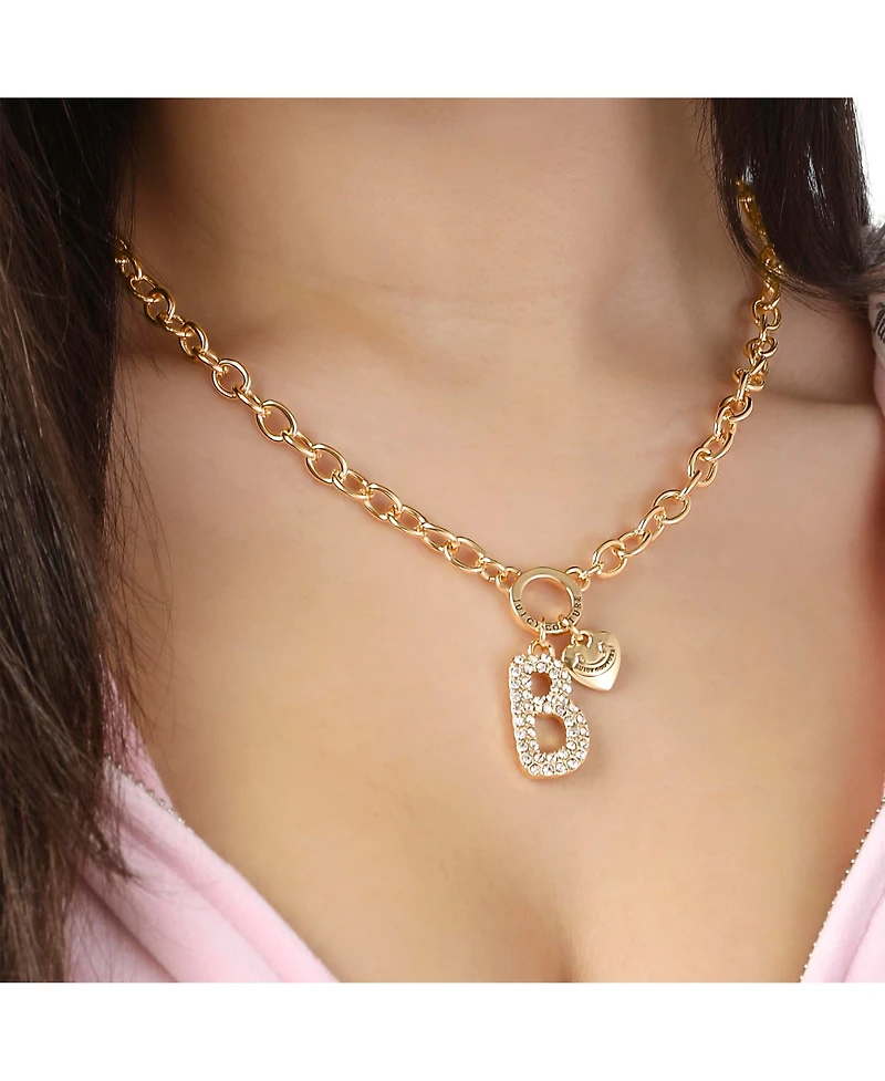 Juicy Couture Bubble Letter Necklace for Women with Clear Stones 18"+2