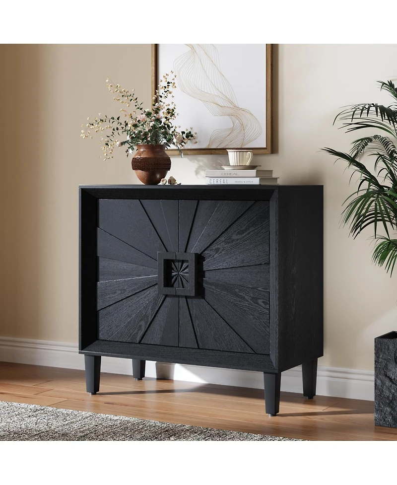 Streamdale Furniture Mid-Century Sunburst 2-Door Credenza, 31.5" Accent Storage Cabinet