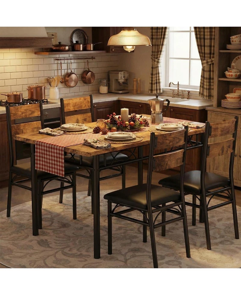 gaomon 5 Piece Dining Table Set for 4, Rectangular Kitchen Table and Chairs for 4, Upholstered High Back Chairs, Thick Sturdy Frame