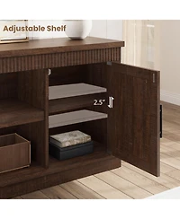 gaomon Farmhouse Tv Stand for 65/70 Inch TVs, 65 in Long Entertainment Center with 2 Door and Open Storage Shelf, Fluted Television Consoles Stands