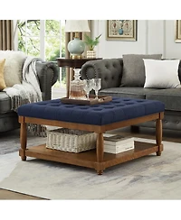 Streamdale Furniture Tufted Linen Upholstered Ottoman Coffee Table with Wood Shelf