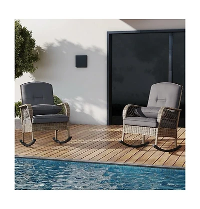 gaomon 2 Pieec Outdoor Wicker Rocking Chair, Weather Resistant Wicker for Porch, Backyard, Garden and Patio
