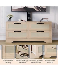 gaomon 4-Drawer Tv Stands for Living Room, Entertainment Center, 4-Drawer Wicker-Style Mdf Tv Stand with Stand, Living Room Furniture
