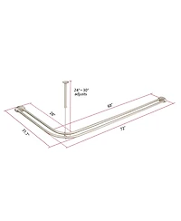 Utopia Alley Aluminum Double L Shaped Shower Rod 72" L, with Hooks and Ceiling Support