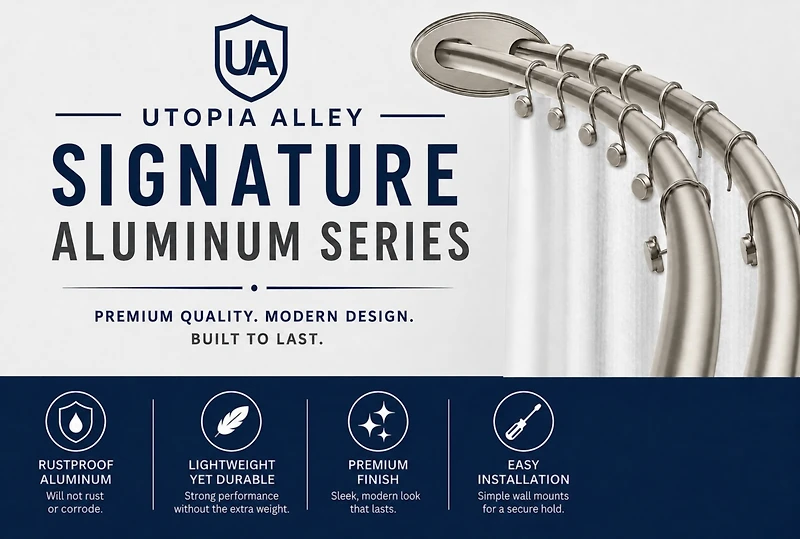 Utopia Alley 45-72" Aluminum Adjustable Wall Mounted Double Curved Shower Rod, Rust-Proof