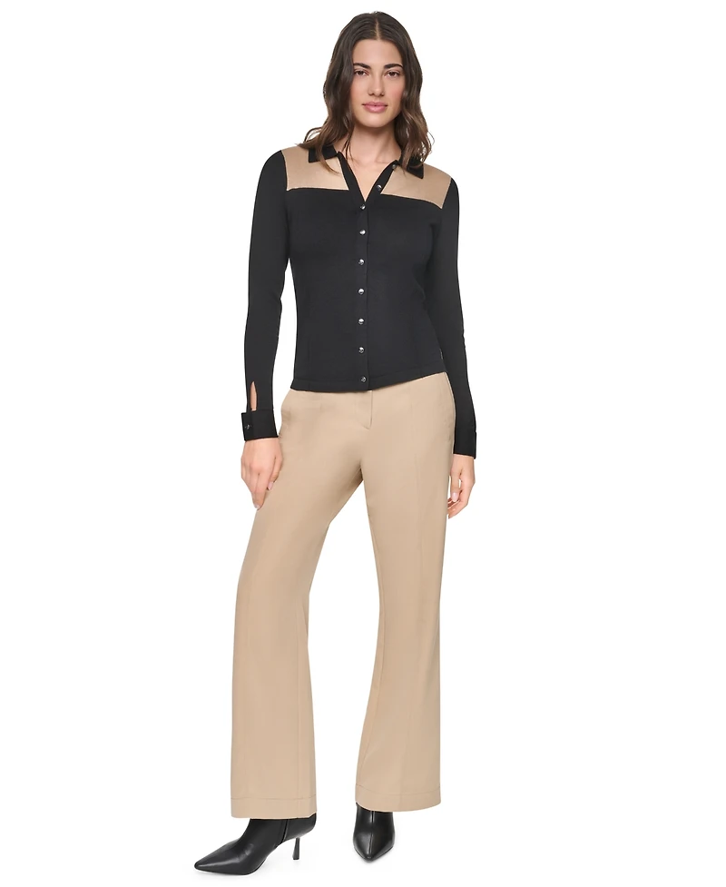 Dkny Women's Colorblock Collared Button-Up Ultralight Top