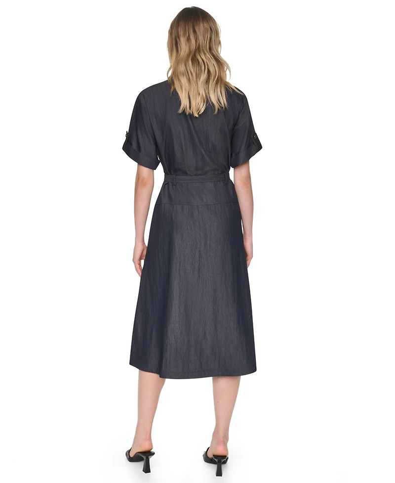 Dkny Women's Collared Short-Sleeve Removable Belt Midi Dress