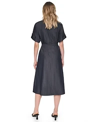 Dkny Women's Collared Short-Sleeve Removable Belt Midi Dress