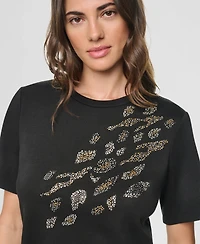 Dkny Women's Animal Print Heatset Short-Sleeve Crewneck Cotton Top