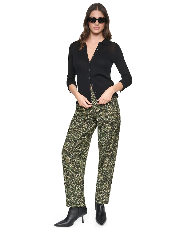 Dkny Women's Printed Sanded Twill Barrel-Leg Pants