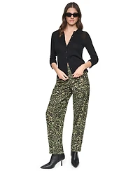 Dkny Women's Printed Sanded Twill Barrel-Leg Pants