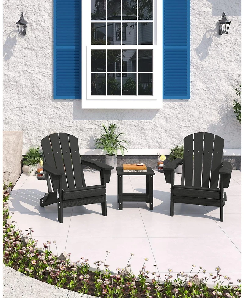 gaomon 3-Piece Hdpe Adirondack Chair Set, Folding Adirondack Chairs with Side Table, Lounge Chairs for Garden, Deck, Lawn, Backyard
