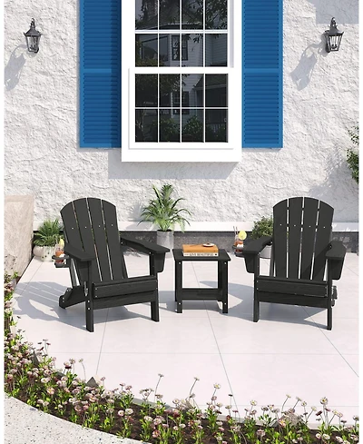 gaomon 3-Piece Hdpe Adirondack Chair Set, Folding Adirondack Chairs with Side Table, Lounge Chairs for Garden, Deck, Lawn, Backyard