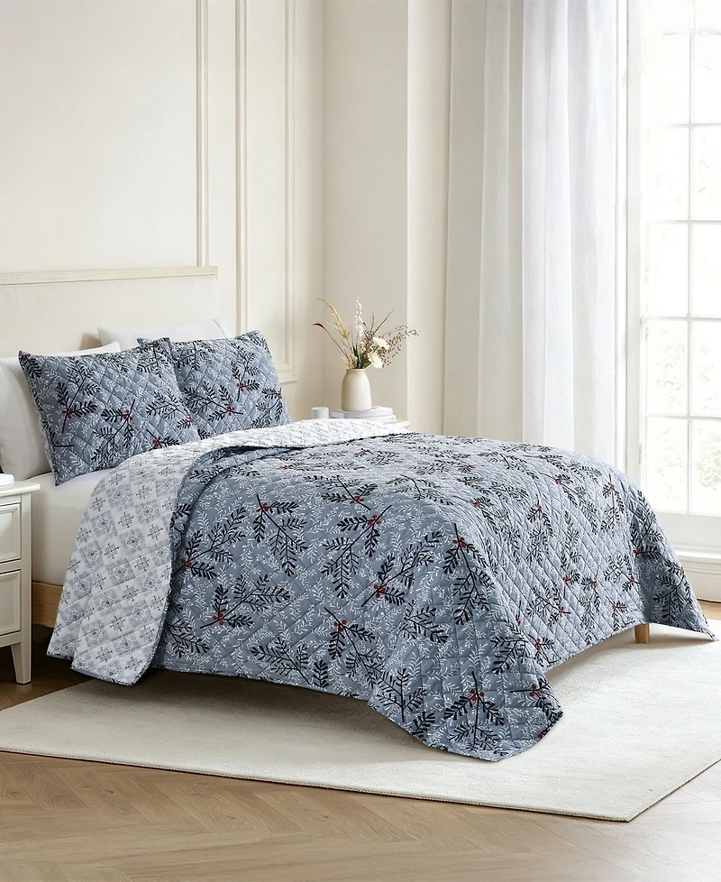 Lenox Festive Botanical 3-Piece Quilt Set, Full/Queen