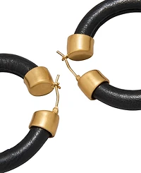 Donna Karan New York Black Leather Gold-Tone Hoop Earrings