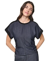 Dkny Women's Washed Heavy Cotton Side-Ruched Short-Sleeve Top