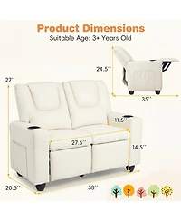Costway 2-Seater Kids Recliner with Cup Holders Side Storage Pockets Adjustable Backrest