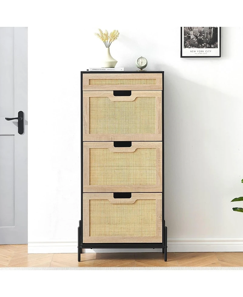 gaomon Modern Rattan 3 Flip Door Shoe Cabinet - Freestanding Entryway/Hallway Storage Organizer