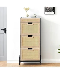 gaomon Modern Rattan 3 Flip Door Shoe Cabinet - Freestanding Entryway/Hallway Storage Organizer