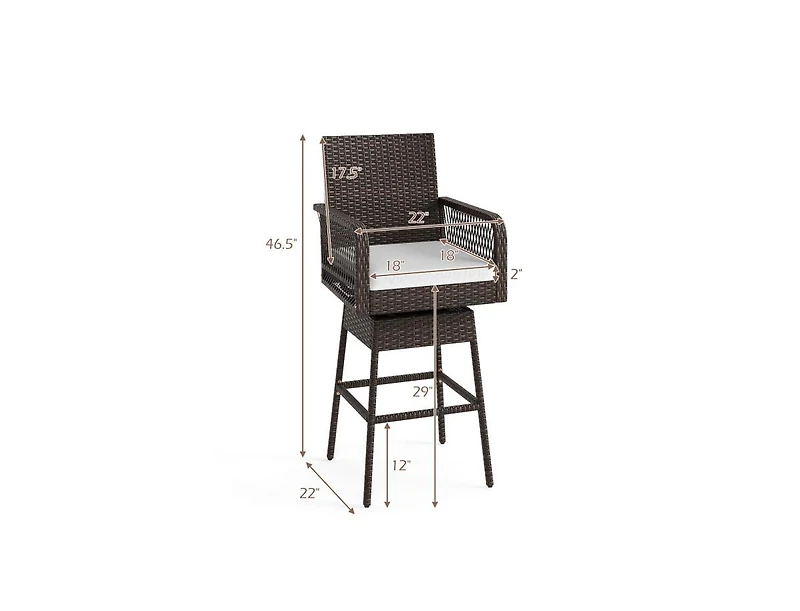 Mondawe 29 in Patio 360 Degree Swivel Bar Stool with Woven Armrests and Cushion