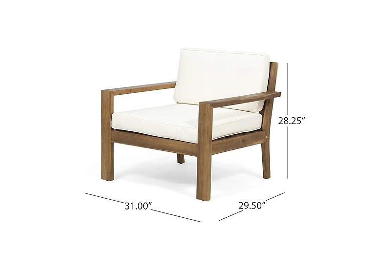 Mondawe Outdoor Wood Club Chairs with Water-Resistant Cushions - Patio Seating Set