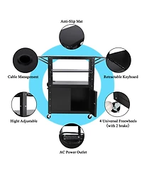 homfan Adjustable Rolling Av Cart with Locking Cabinet,Multipurpose Steel Construction,Pullout Keyboard Tray,Power Strip,Extra Storage Space