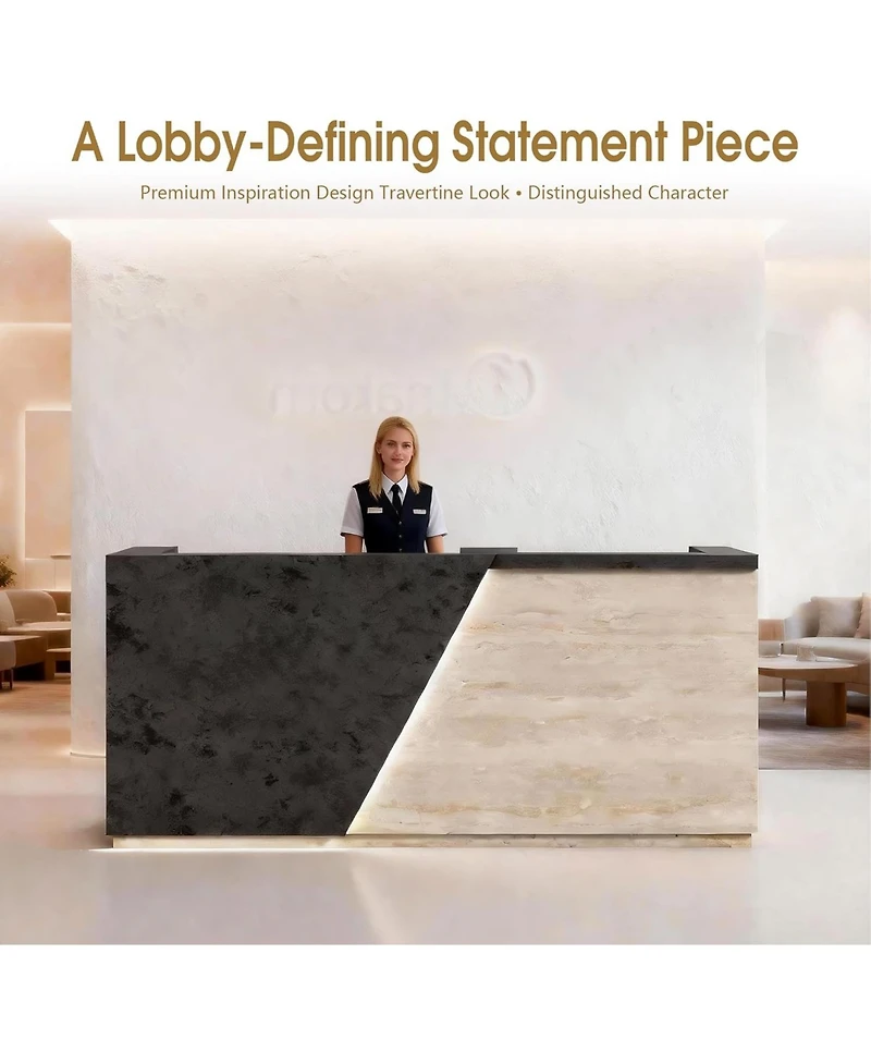 Logicfox Privacy Counter Design Modern Reception Desk with Dual Keyboard Trays and Cable Grommets