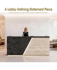 Logicfox Privacy Counter Design Modern Reception Desk with Dual Keyboard Trays and Cable Grommets