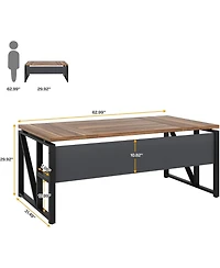 Tribesigns 63" Computer Desk with Bottom Storage Shelf:Home office writing table for workstation. Dark Walnut Plus steel legs.(Cabinet not included)
