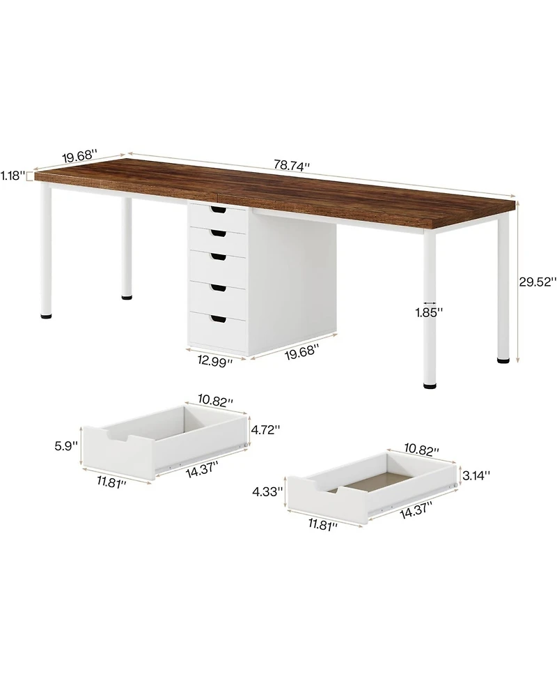 Tribesigns Two Person Computer Desk with 5 Drawers: 78.7" extra long double desk. Modern workstation for home office