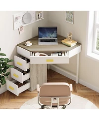 Tribesigns Corner Desk,Triangle Computer Desk,90-Degree Writing Desk Pc Table Makeup Vanity Desk with Storage for Home Office,Living Room
