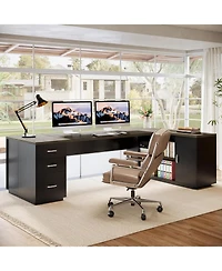 Tribesigns 85.8" L-Shaped Executive Office Desk with File Drawers and Cabinet,Large Modern Commercial Business Desk
