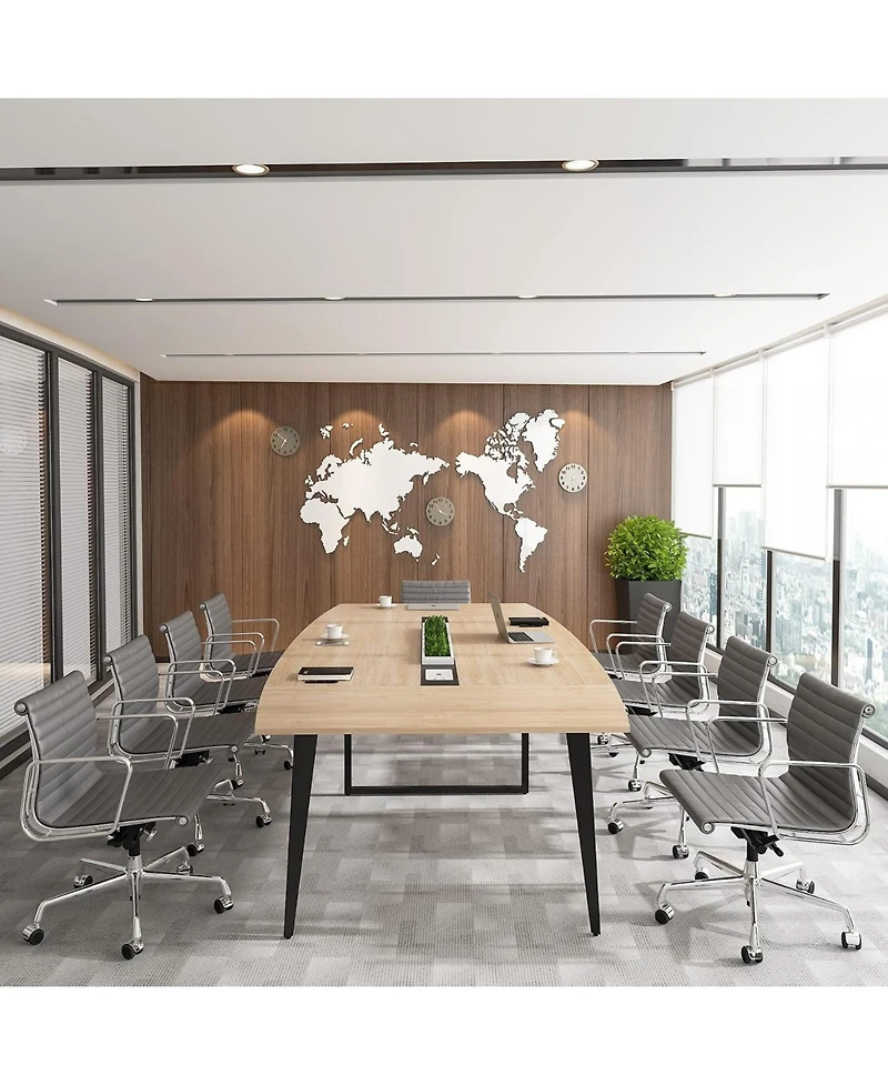 Tribesigns 8FT Conference Table: 94.48"L boat-shaped meeting table with cable grommets. Modern conference table for office. Light Wood Grain
