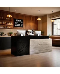 Logicfox Commercial Modern Reception Desk with Stone and Travertine Finish