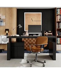 Homsee Electric Standing Desk with Storage Cabinet - Height-Adjustable Desk with Soft-Close Drawers and Handleless Design