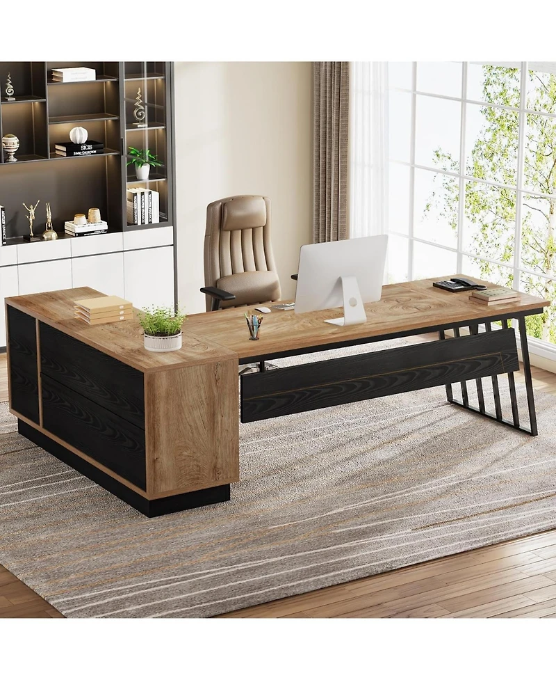 Tribesigns Executive Desk, L-Shaped Desk with Cabinet, Large Office Desk with Drawers and Storage Shelves, Writing Table Computer Desk