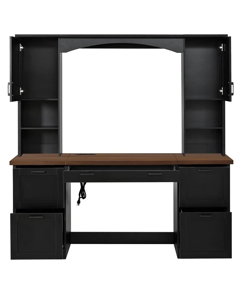 Streamdale Furniture Farmhouse Arched Computer Desk with Hutch and Charging Station