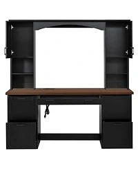 Streamdale Furniture Farmhouse Arched Computer Desk with Hutch and Charging Station