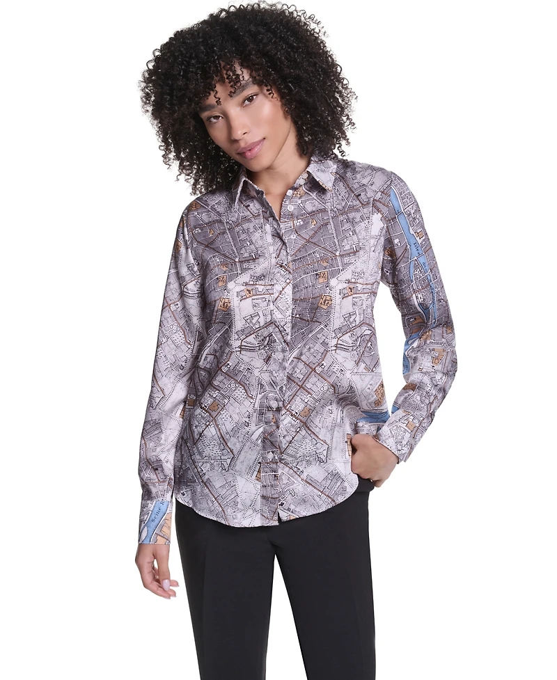 Karl Lagerfeld Paris Women's Long-Sleeve Button-Front Blouse