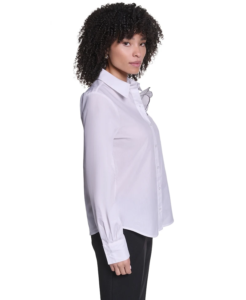 Karl Lagerfeld Paris Women's Collared Button-Front Blouse