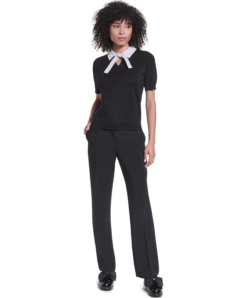 Karl Lagerfeld Paris Women's Short-Sleeve Collared Keyhole Sweater