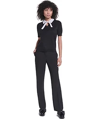 Karl Lagerfeld Paris Women's Short-Sleeve Collared Keyhole Sweater